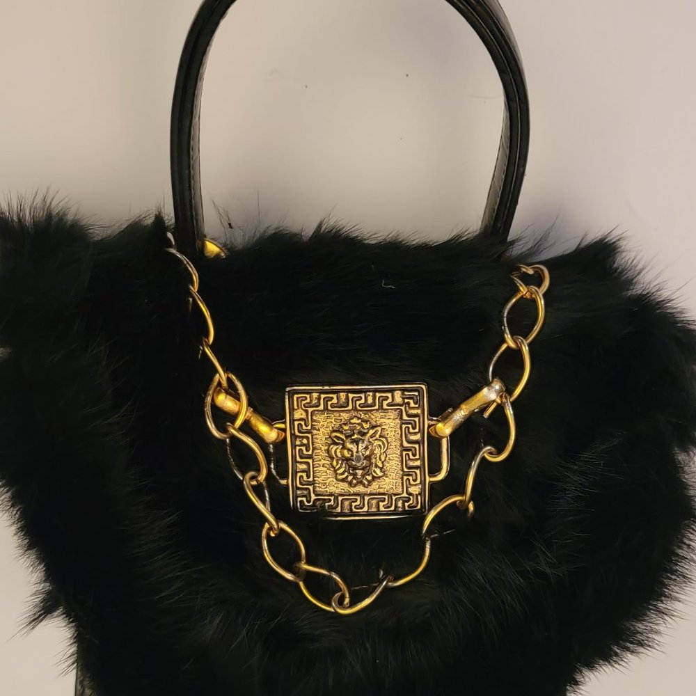 One of a kind Real Fur and Leather Top Handle bag with Paulith vintage Hardware